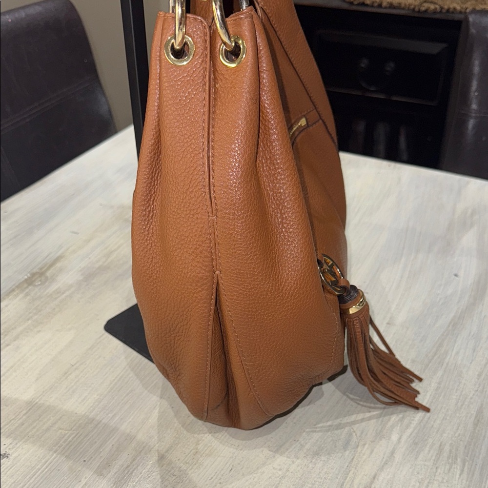 Vintage Michael Kors Tan Leather Hobo Bag with Gold Accents - Picture 6 of 14